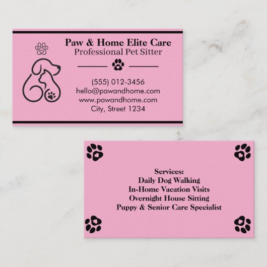 Minimalist Pet Sitter Business Card | Professional 名刺 (正面/裏面)