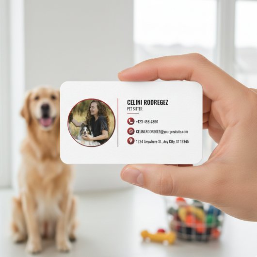 Minimalist Pet Sitting Paw Print Photo and Social  名刺