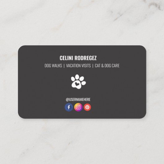 Minimalist Pet Sitting Paw Print Photo and Social  名刺 (裏面)