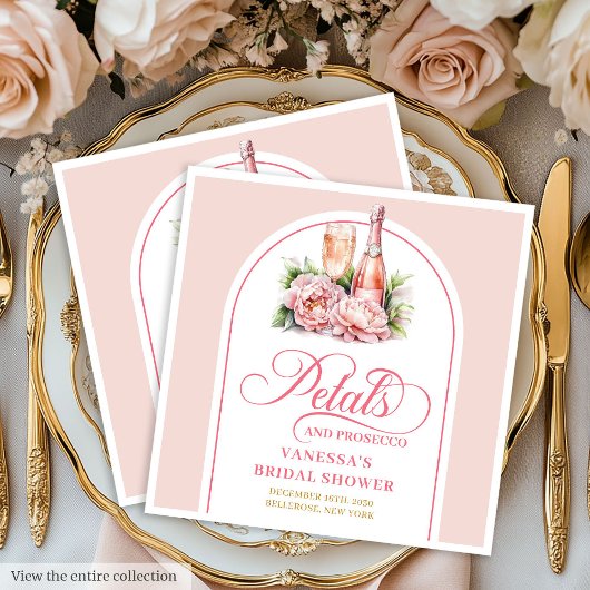 Minimalist Petals and Prosecco Custom Name Napkins