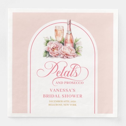 Minimalist Petals and Prosecco Custom Name Napkins (正面)