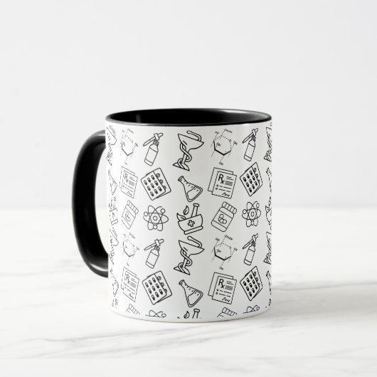 Minimalist Pharmacy Icon Pattern Two-Tone Mug マグカップ (正面左)