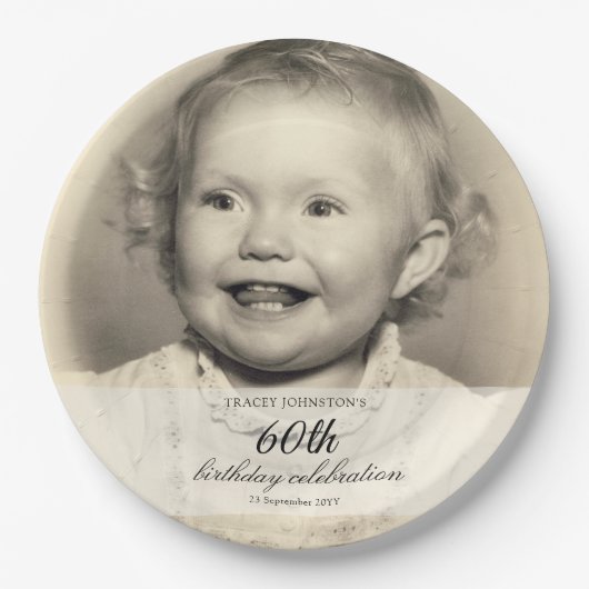 Minimalist Photo 60th Birthday ペーパープレート (正面)