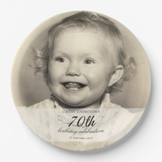 Minimalist Photo 70th Birthday ペーパープレート (正面)