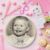 Minimalist Photo 80th Birthday ペーパープレート (パーティー)