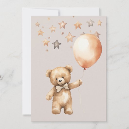 Minimalist Photo Bear Neutral Beary First Birthday 招待状 (裏面)