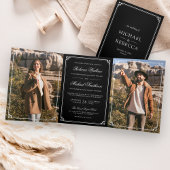 Minimalist Photo Black and White QR Code Wedding 三つ折り招待状