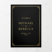 Minimalist Photo Black Gold QR Code Wedding 三つ折り招待状 (カバー)