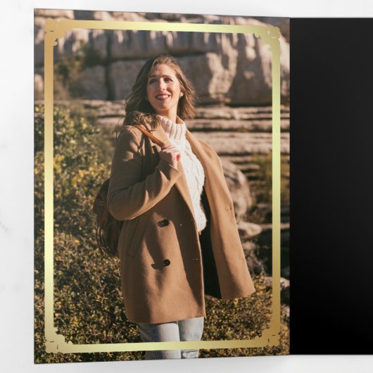 Minimalist Photo Black Gold QR Code Wedding 三つ折り招待状 (内部最初)