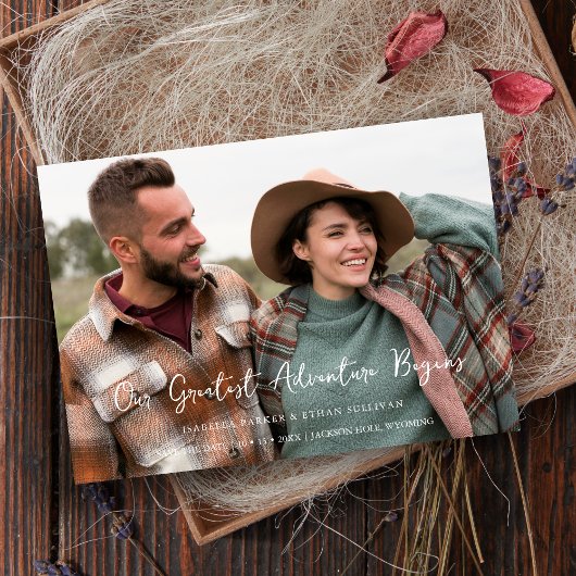 Minimalist Photo Card Modern Calligraphy Wedding セーブザデート