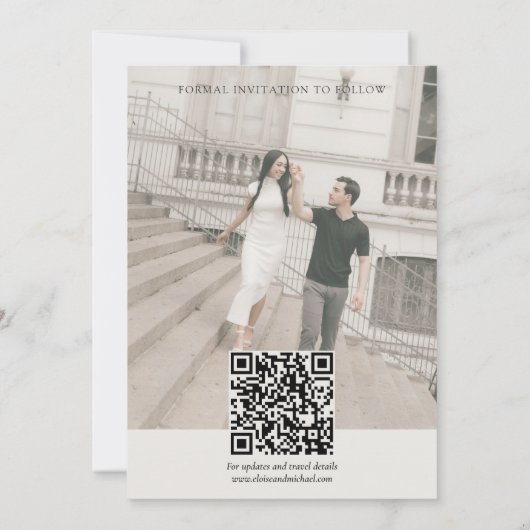 Minimalist Photo Classic QR Code Save The Date  招待状 (裏面)