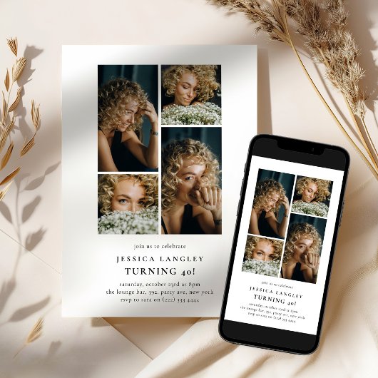 Minimalist Photo Collage 40th Birthday 招待状