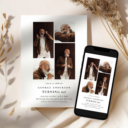 Minimalist Photo Collage 60th Birthday 招待状