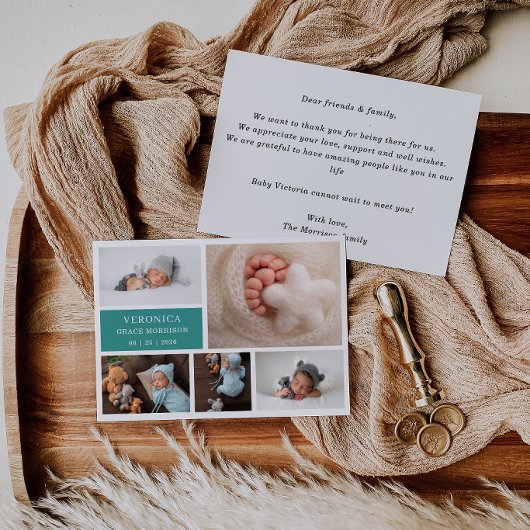 Minimalist Photo Collage Baby Announcement Card 招待状