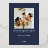 Minimalist Photo Collage Christmas Navy Blue Gold 箔シーズンカード (裏面)