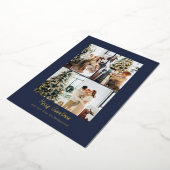 Minimalist Photo Collage Christmas Navy Blue Gold 箔シーズンカード (回転した状態)