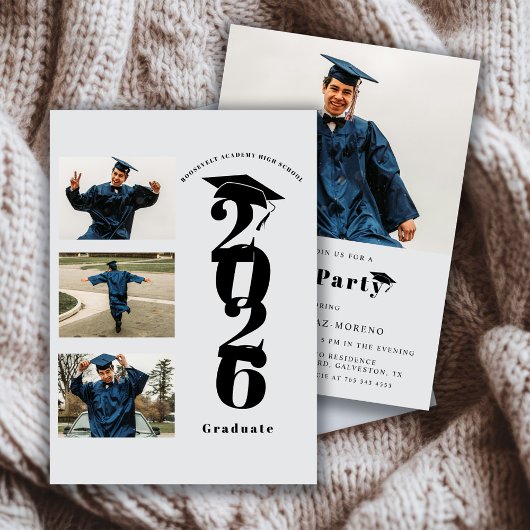 Minimalist Photo Collage Class of 2026 Grad Party  招待状