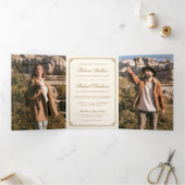 Minimalist Photo Cream Gold QR Code Wedding 三つ折り招待状 (内部)