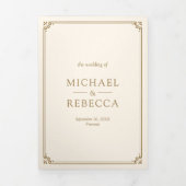 Minimalist Photo Cream Gold QR Code Wedding 三つ折り招待状 (カバー)