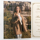 Minimalist Photo Cream Gold QR Code Wedding 三つ折り招待状 (内部最初)