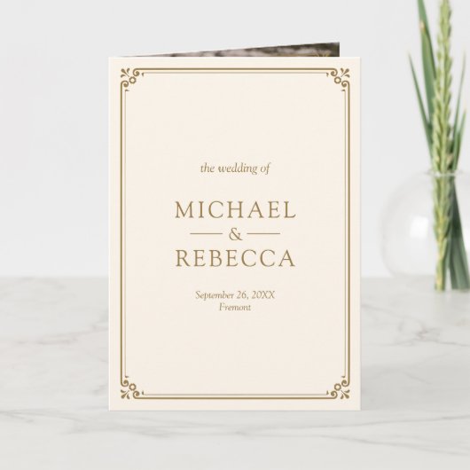 Minimalist Photo Cream Gold QR Code Wedding 招待状 (正面)