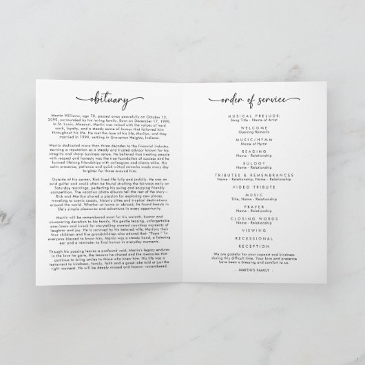 Minimalist Photo Funeral Order of Service Obituary プログラム (内部)
