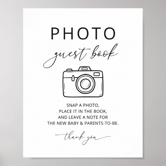 Minimalist Photo Guest Book Party Sign ポスター (正面)