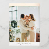 Minimalist Photo Merry Christmas Family 箔シーズンカード (正面)