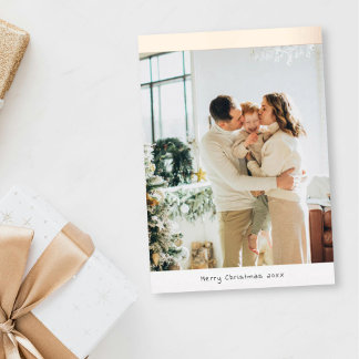 Minimalist Photo Merry Christmas Family  箔シーズンカード