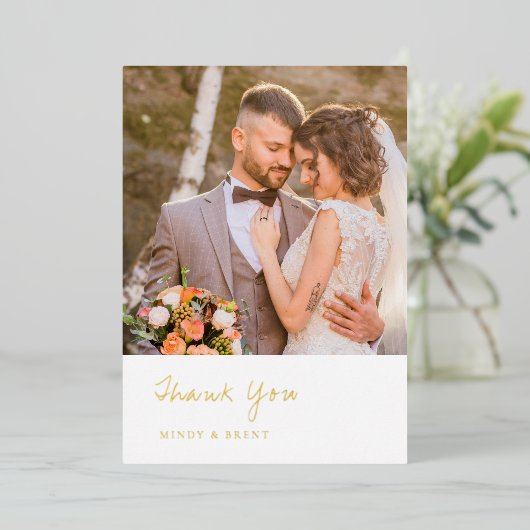 Minimalist Photo Modern Wedding Thank You Card 箔招待状 (立ち正面)