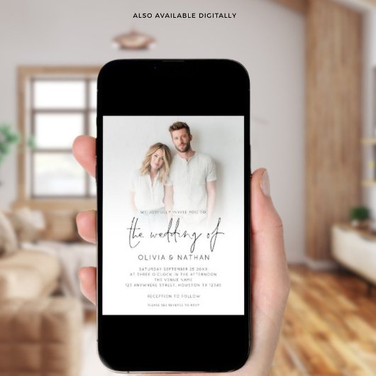 Minimalist photo Overlay Script QR Code Wedding 招待状