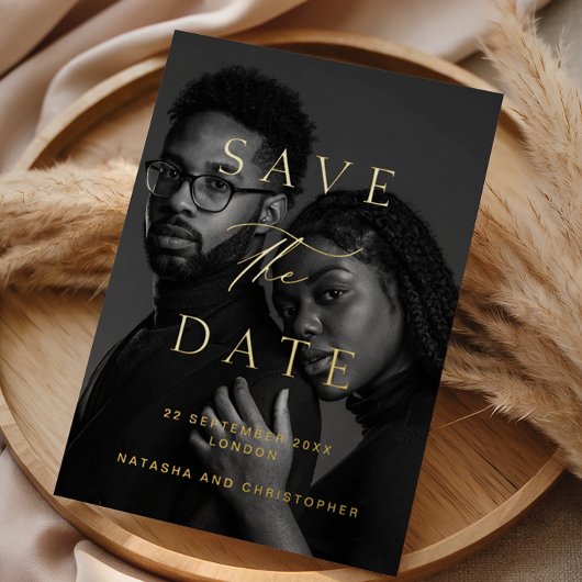 Minimalist Photo Overlay Wedding Save the Date 箔招待状