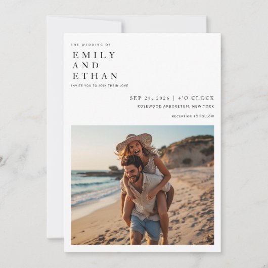 Minimalist Photo Qr Code Beach Wedding 招待状 (正面)