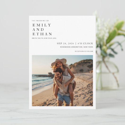 Minimalist Photo Qr Code Beach Wedding 招待状 (スタンド正面)