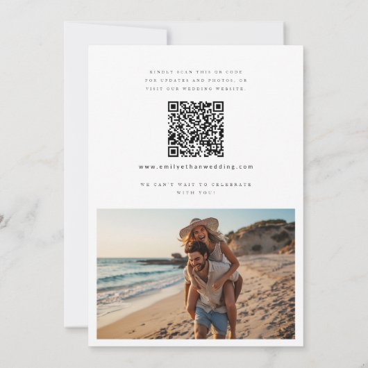 Minimalist Photo Qr Code Beach Wedding 招待状 (裏面)