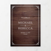 Minimalist Photo Rustic Barn Wood QR Code Wedding 三つ折り招待状 (カバー)