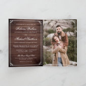 Minimalist Photo Rustic Barn Wood QR Code Wedding 招待状 (内部)