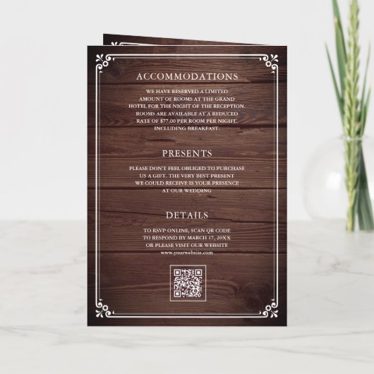 Minimalist Photo Rustic Barn Wood QR Code Wedding 招待状 (裏面)
