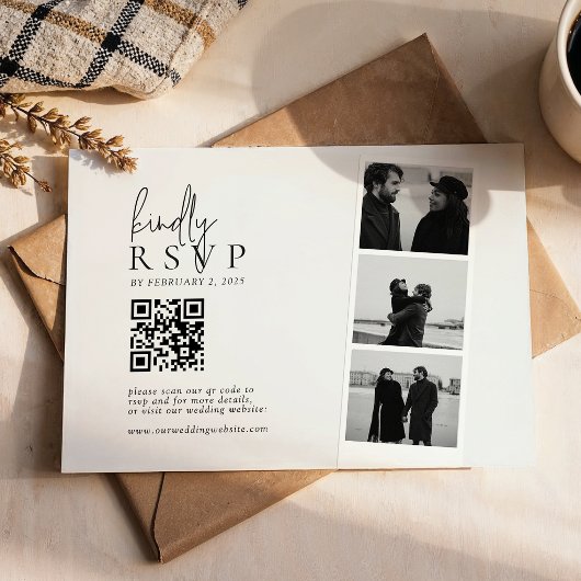 Minimalist Photo Strip QR Code Wedding 出欠カード