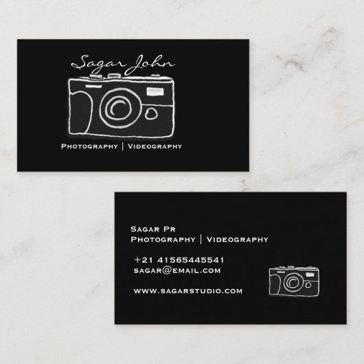 Minimalist Photographer Videographer Hand Drawn  名刺 (正面/裏面)