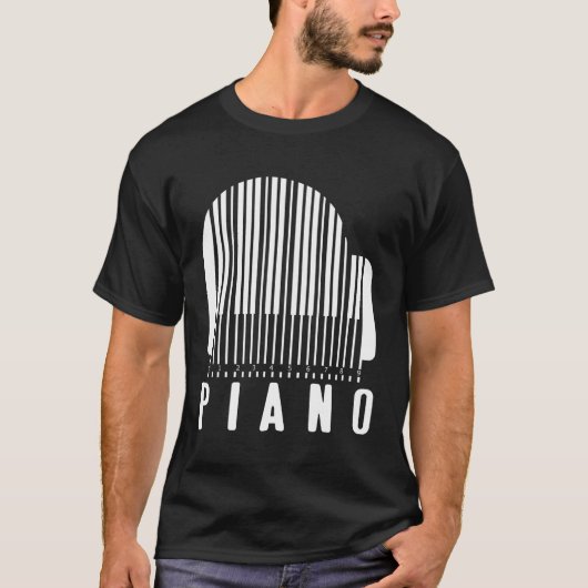 Minimalist Piano Barcode Style Music Lover Humor Tシャツ (正面)