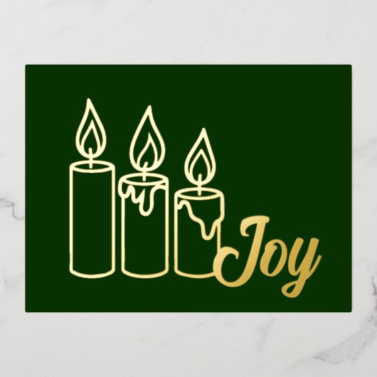 Minimalist Pillar Candles Joy 箔シーズンポストカード (正面)
