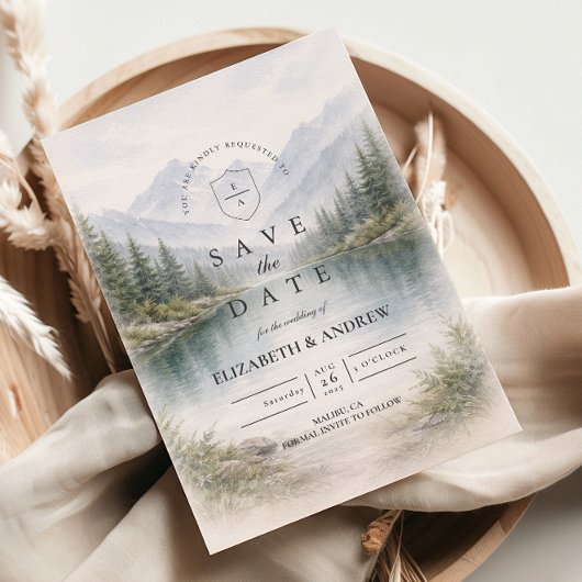 Minimalist Pine Forest Landscape Wedding セーブザデート