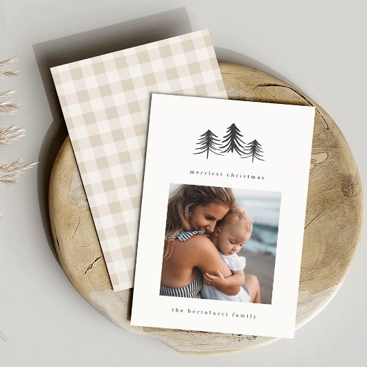 Minimalist Pine Tree Holiday Photo Card シーズンカード