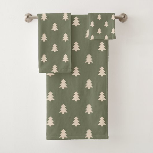 Minimalist Pine Tree Neutral Boho Farmhouse Winter バスタオルセット (インサイチュ)