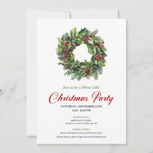 Minimalist Pine Wreath Christmas Party Card 招待状 (正面)
