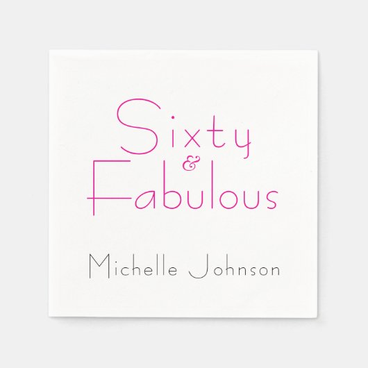 Minimalist Pink 60 & Fabulous 60th Birthday Party スタンダードカクテルナプキン (正面)