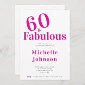 Minimalist Pink 60 & Fabulous 60th Birthday Party 招待状 (正面/裏面)