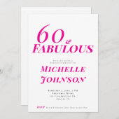 Minimalist Pink 60 & Fabulous 60th Birthday Party 招待状 (正面/裏面)