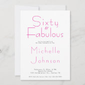 Minimalist Pink 60 & Fabulous 60th Birthday Party 招待状 (正面)